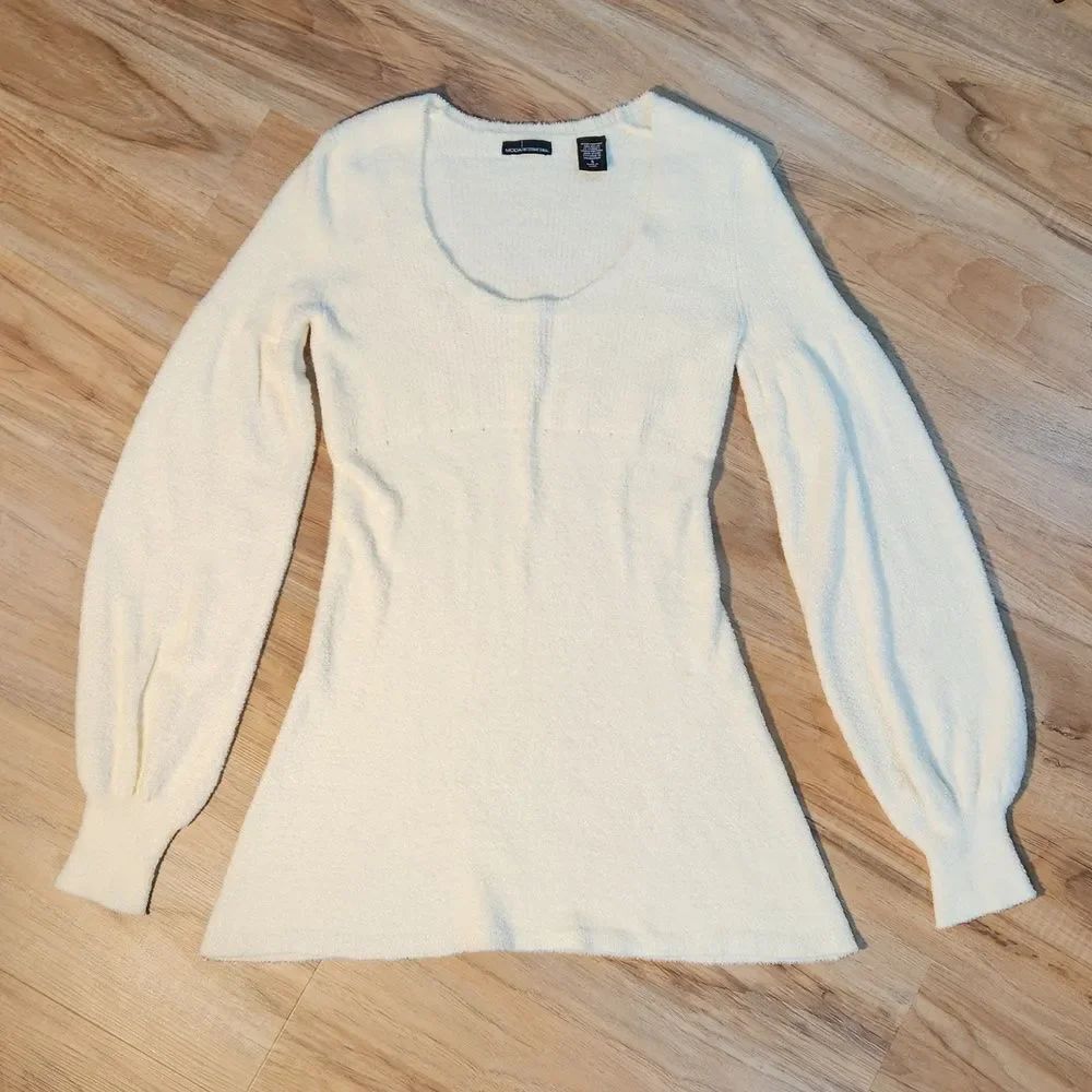 💜Moda International Ivory Soft Long Balloon Sleeve Tunic Sweater Small